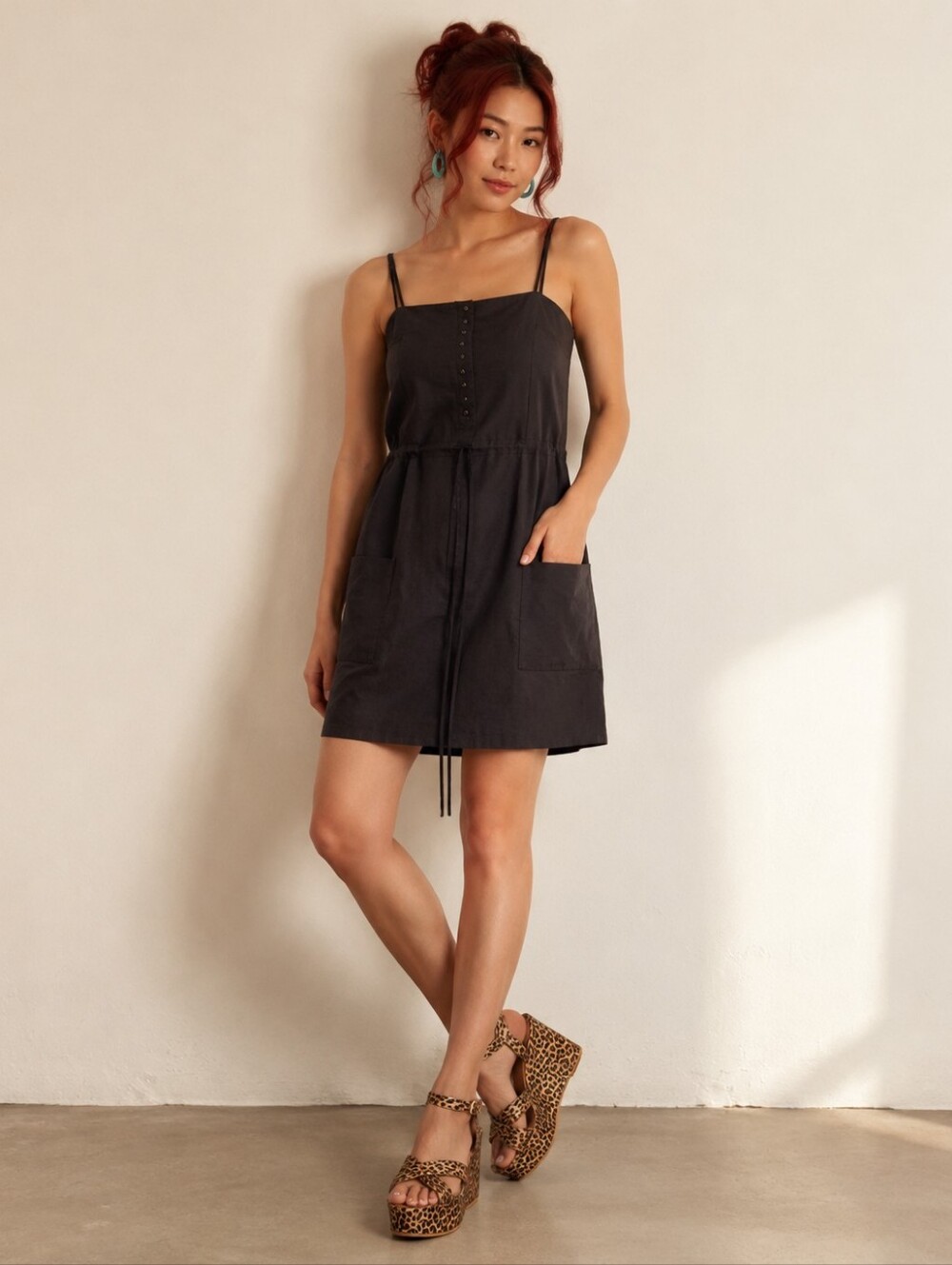 Gap Faux Suede Grey Spaghetti Strap Paper bag Dress
